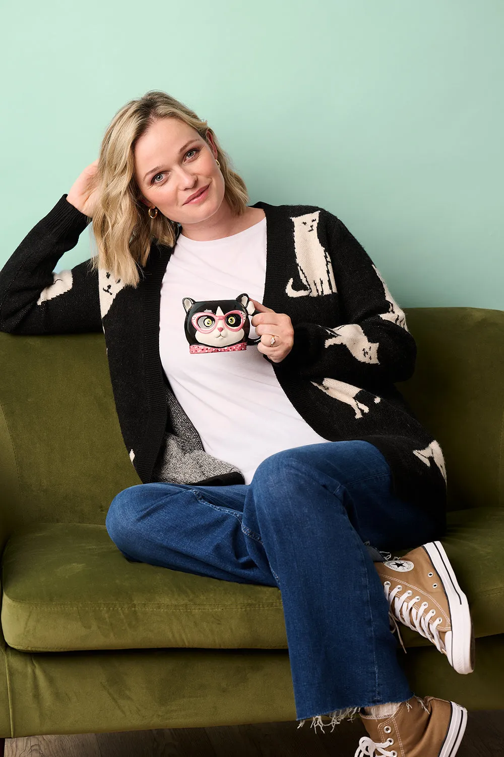 Laura Cardigan - Black. White Cats