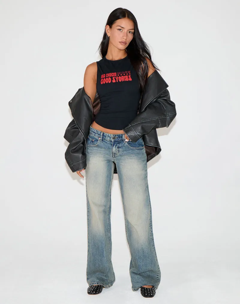 Leen Tank Top in Black with Bad Choices. Good Stories Graphic