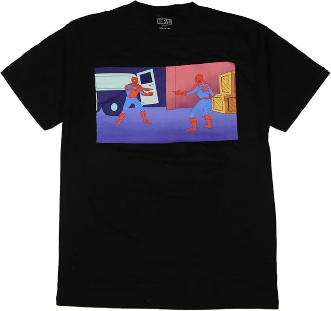 Marvel Comics Men's Spider-Man Pointing at Spider-Man Scene Graphic T-Shirt
