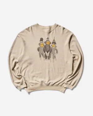 Men's Linen Gauze SWT Knit Crewneck Sweatshirt (Moneky Amigos) Ecru