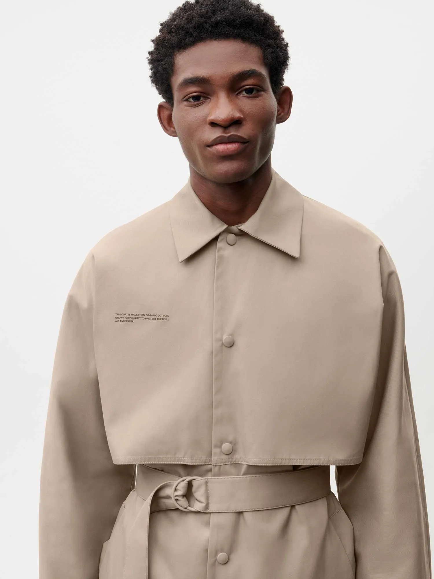Mens Organic Cotton Trench Coat—taupe
