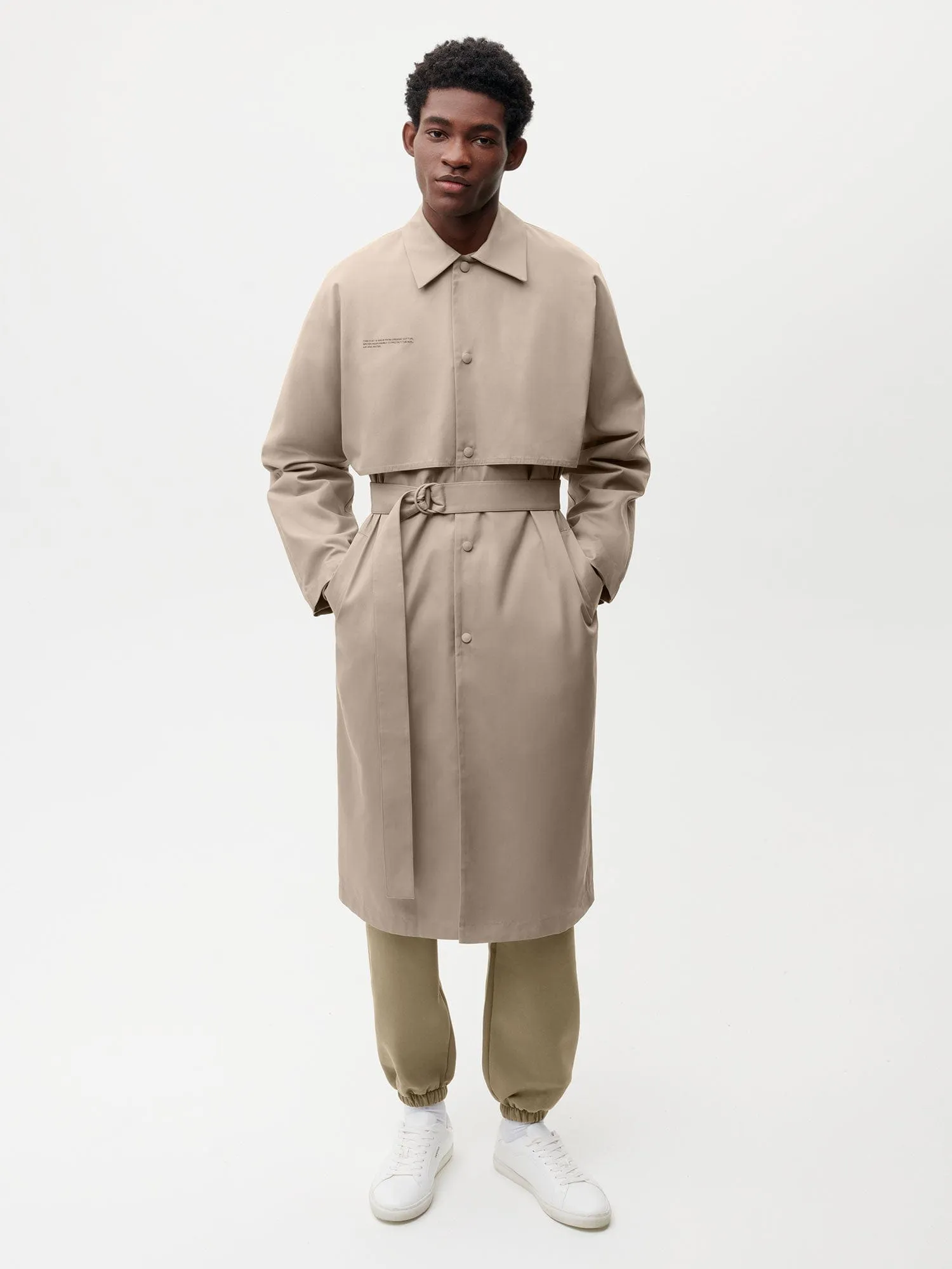 Mens Organic Cotton Trench Coat—taupe