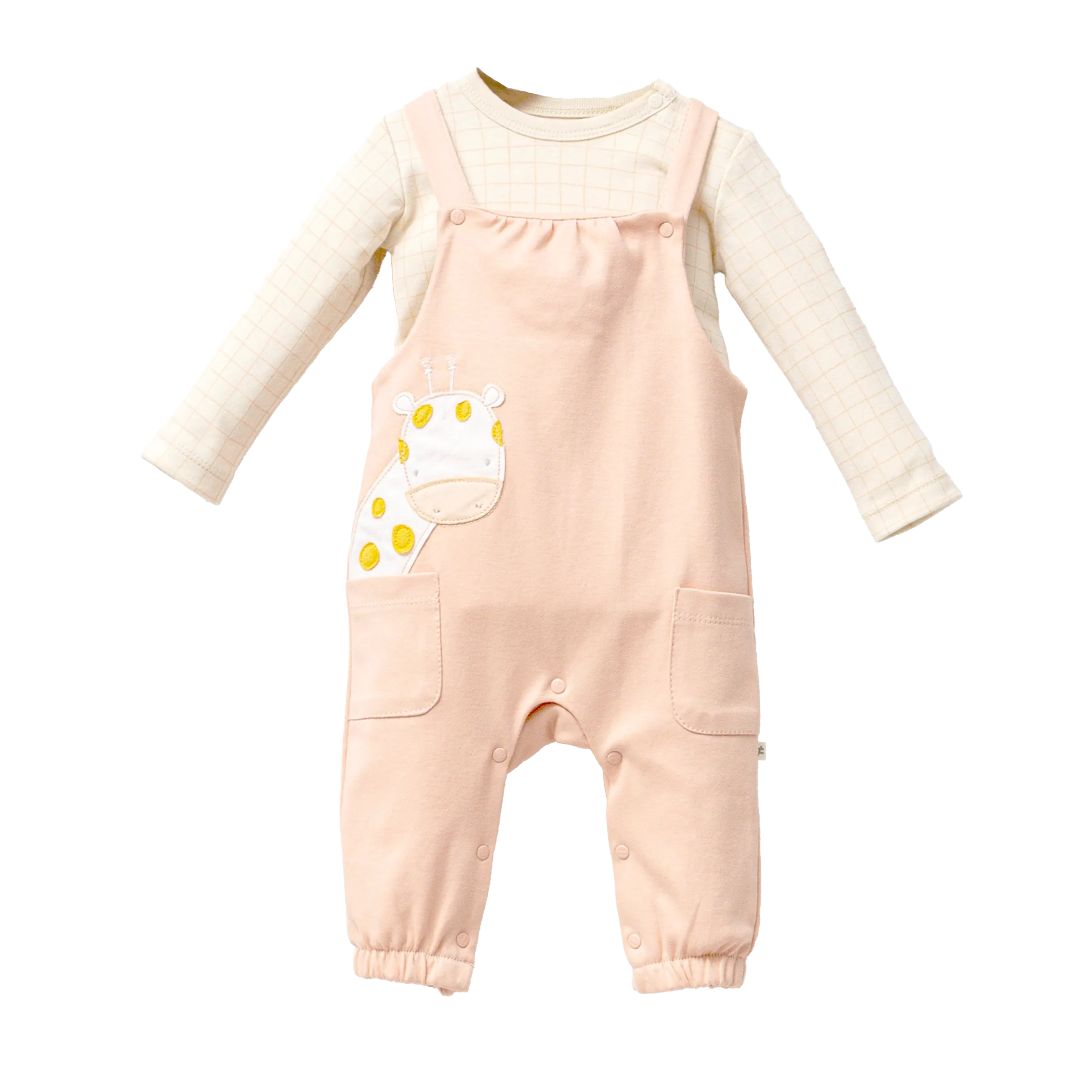 Peach Giraffe Overalls Outfit