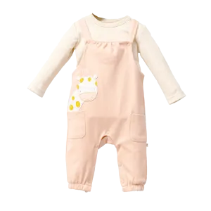 Peach Giraffe Overalls Outfit