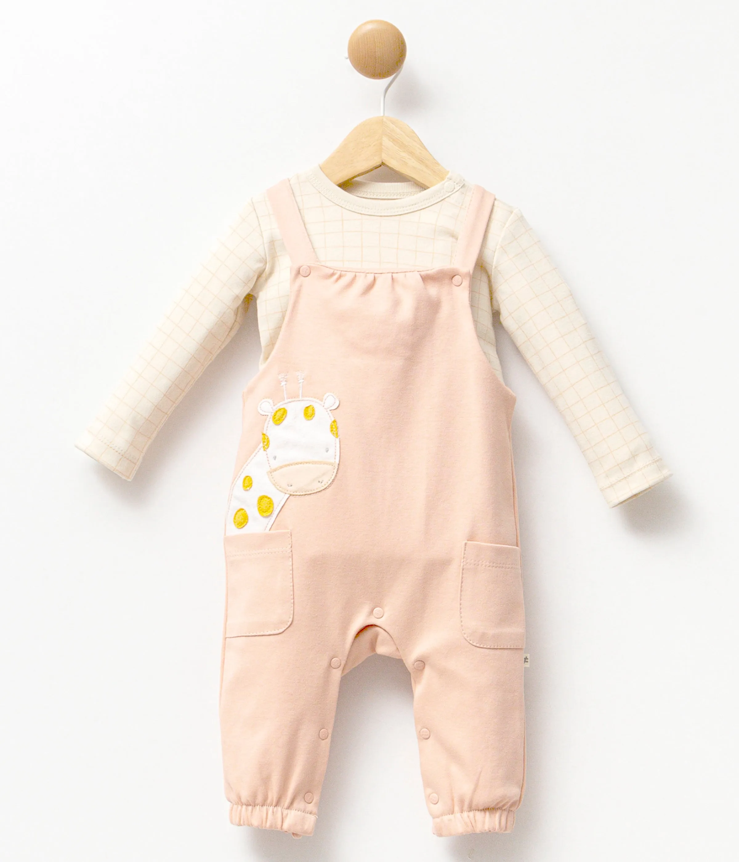 Peach Giraffe Overalls Outfit