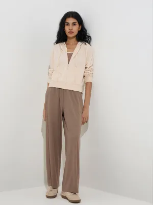 Studiofit Beige Hooded Cotton Jacket