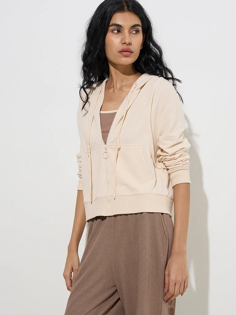 Studiofit Beige Hooded Cotton Jacket