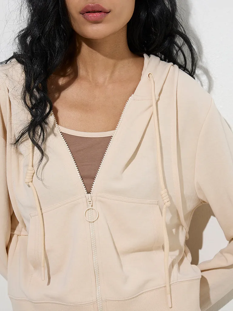 Studiofit Beige Hooded Cotton Jacket