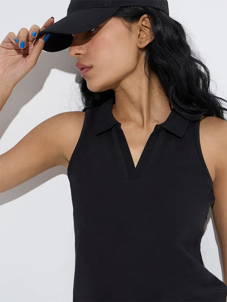 Studiofit Black Cotton-Blend Top