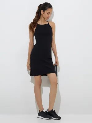 Studiofit Black Ribbed Cotton-Blend Bodycon Dress