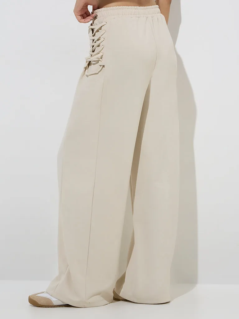 Studiofit Cream Criss-Cross Detailed High-Rise Track Pants