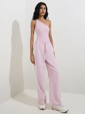 Studiofit Pink Ribbed-Textured One-Shoulder Bodysuit