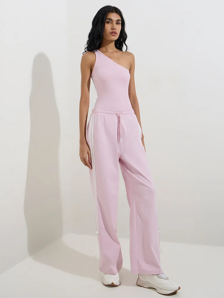 Studiofit Pink Ribbed-Textured One-Shoulder Bodysuit