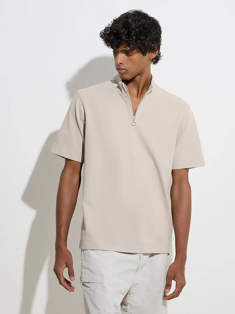 Studiofit Taupe Quarter Zip T-Shirt