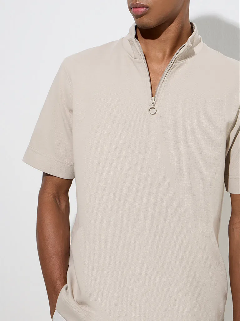 Studiofit Taupe Quarter Zip T-Shirt