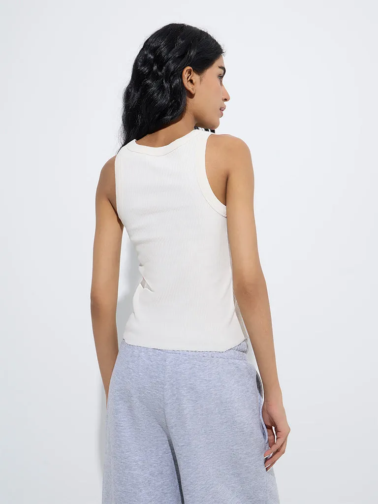 Superstar Off-White Ribbed Cotton-Blend Tank Top