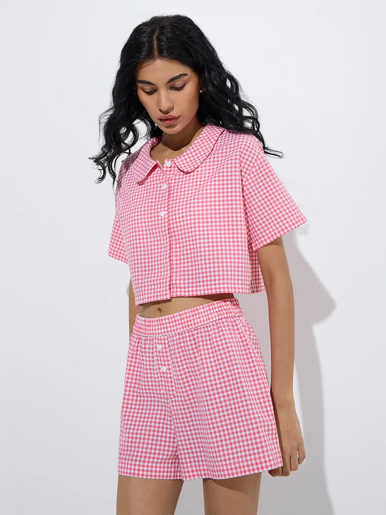 Superstar Pink Gingham Checkered Cotton Shirt