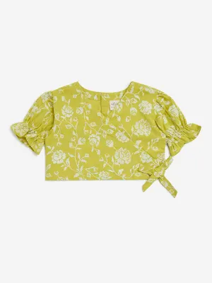 Utsa Kids Lime Floral Cotton-Blend Ethnic Top 8-14 years