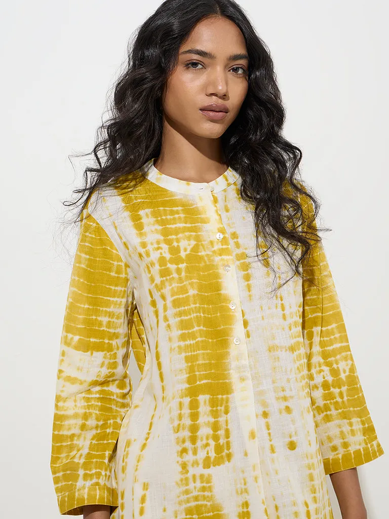 Utsa Mustard Tie-Dye Design Cotton A-Line Kurta