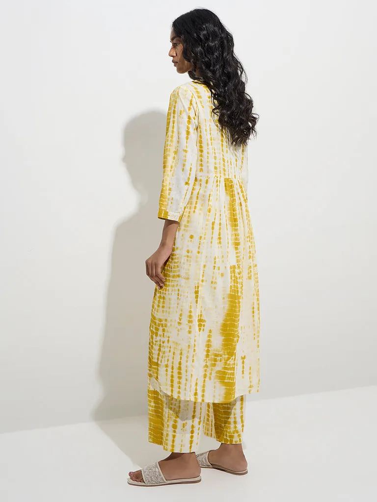Utsa Mustard Tie-Dye Design Cotton A-Line Kurta