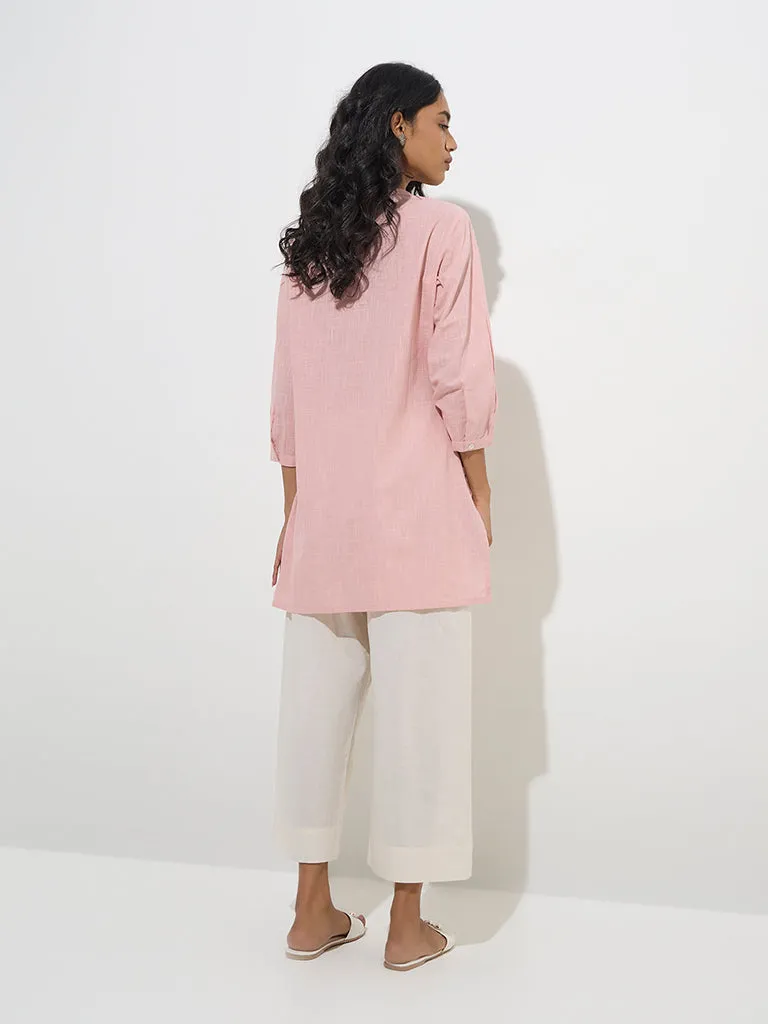 Utsa Pink Floral Embroidered Cotton Kurti