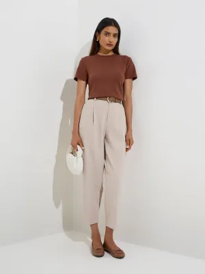 Wardrobe Brown Solid Cotton-Blend T-Shirt