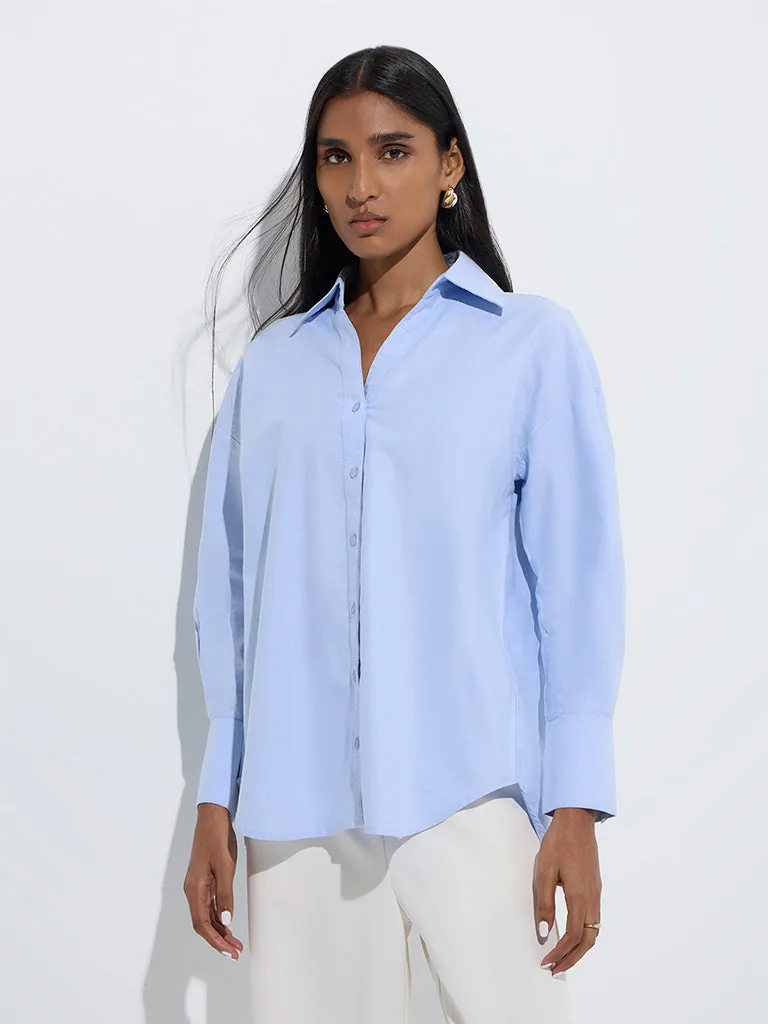 Wardrobe Light Blue Solid Cotton Shirt