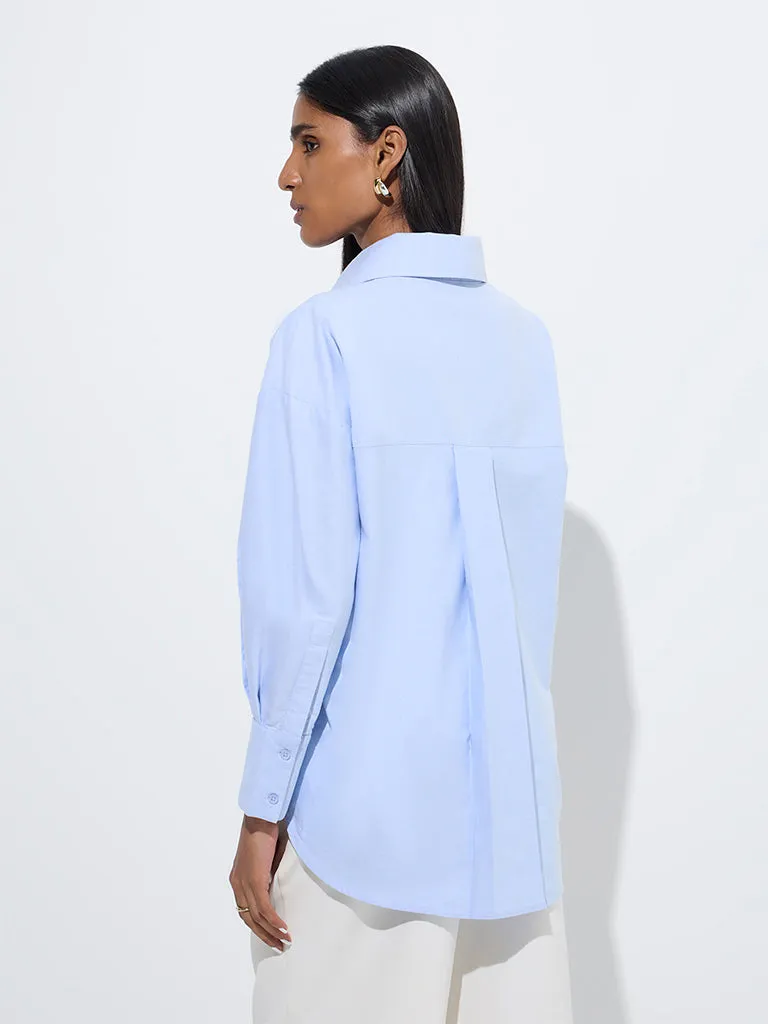 Wardrobe Light Blue Solid Cotton Shirt