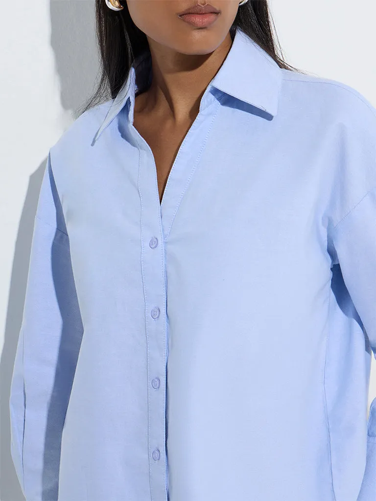 Wardrobe Light Blue Solid Cotton Shirt