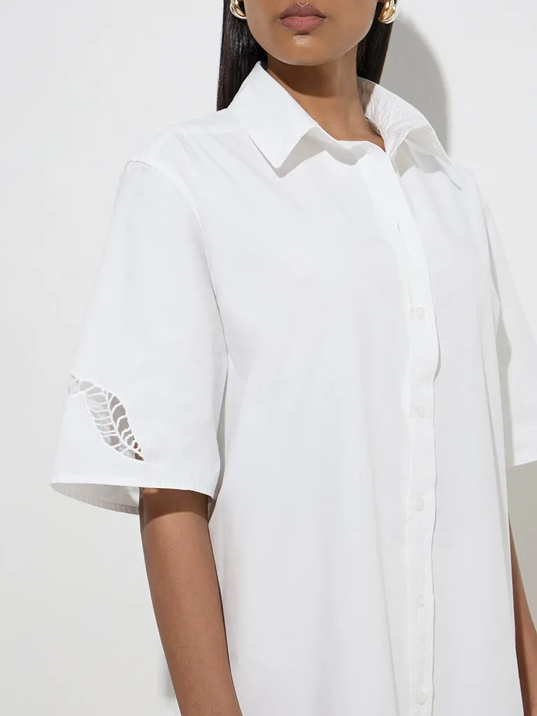 Wardrobe White Leaf Design Shirt Dress