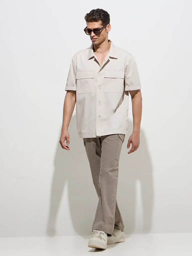 WES Casuals Beige Solid Relaxed-Fit Cotton Shirt