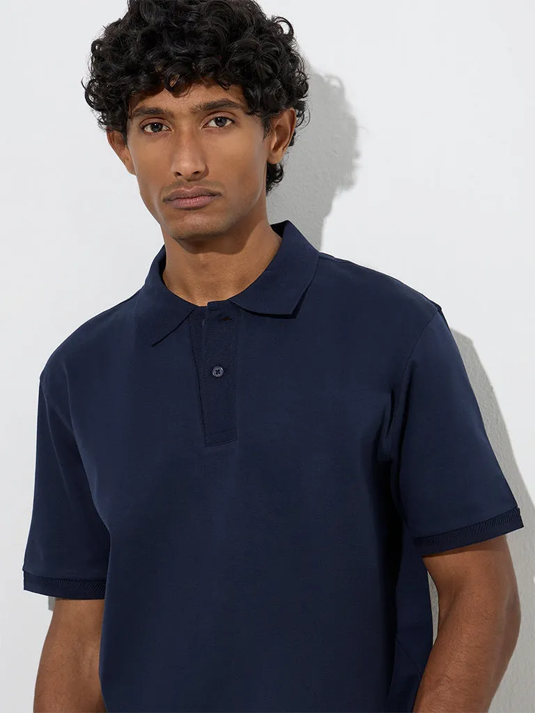 WES Formals Navy Slim-Fit Cotton Polo T-Shirt