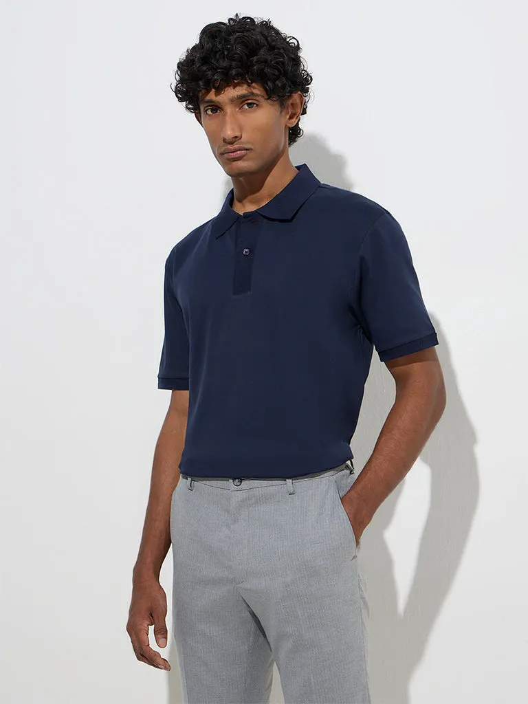WES Formals Navy Slim-Fit Cotton Polo T-Shirt