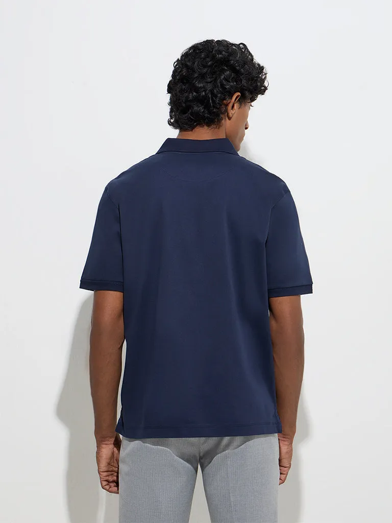 WES Formals Navy Slim-Fit Cotton Polo T-Shirt