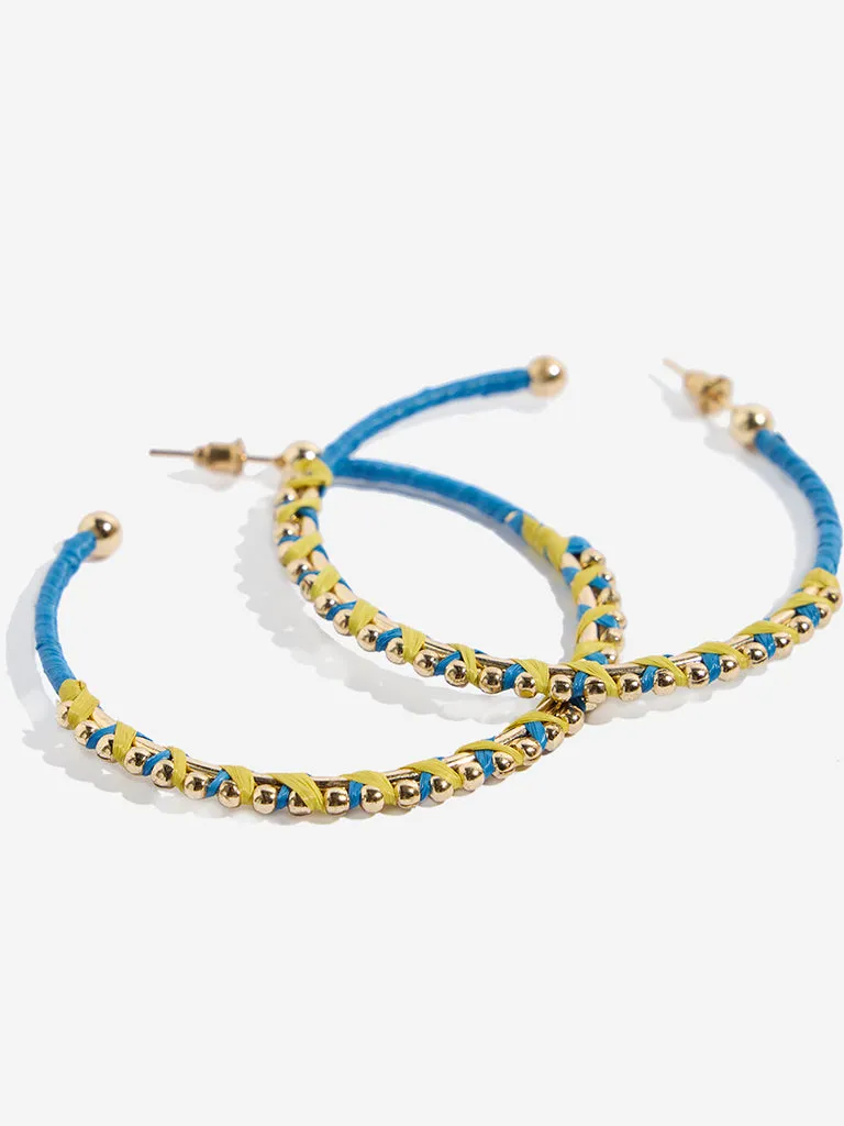 Westside Accessories Blue Threadwork Hoop Earrings