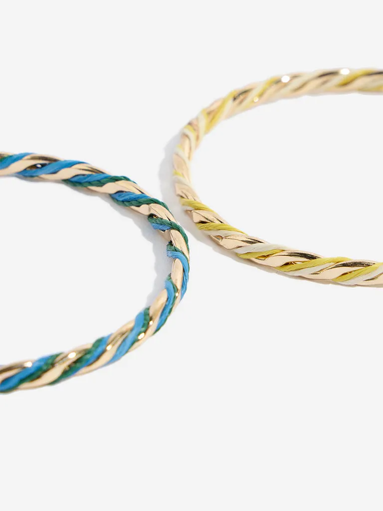 Westside Accessories Blue Threadwork Wrap Bangle Set - Pack of 2