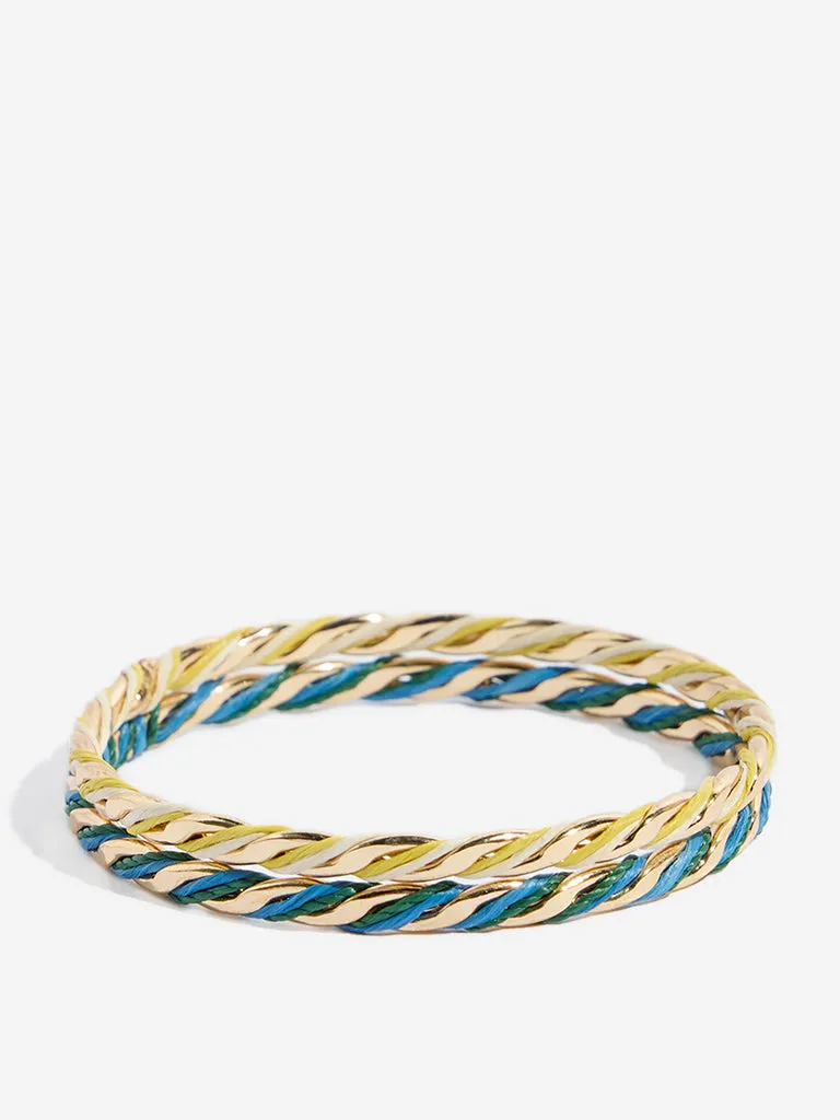 Westside Accessories Blue Threadwork Wrap Bangle Set - Pack of 2