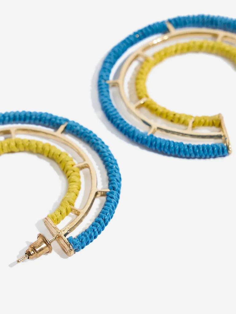 Westside Accessories Blue Threadwork Wrapped Hoop Earrings