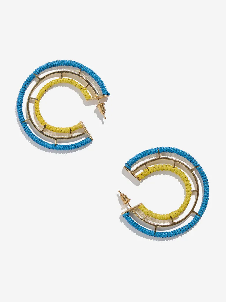 Westside Accessories Blue Threadwork Wrapped Hoop Earrings
