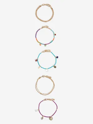 Westside Accessories Multicolour Beaded Chain Bracelet Set - Pack of 5