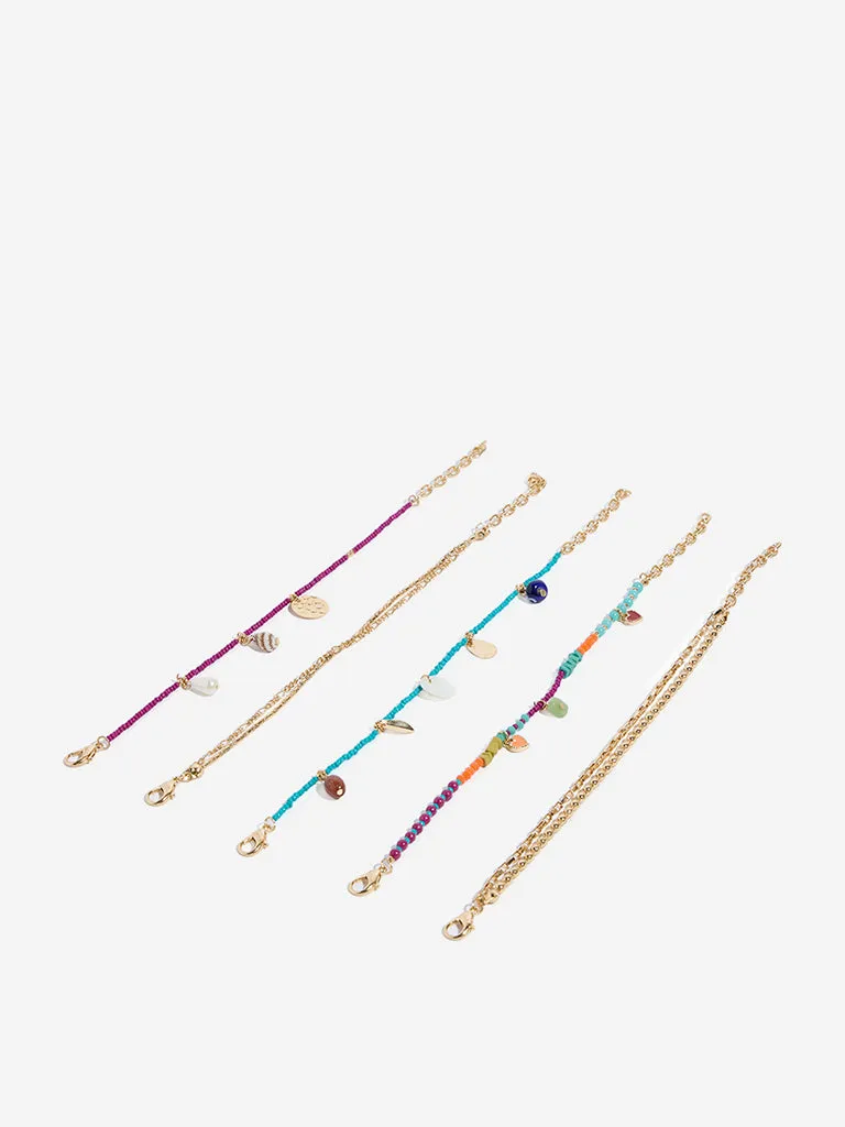 Westside Accessories Multicolour Beaded Chain Bracelet Set - Pack of 5