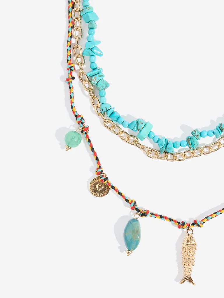 Westside Accessories Multicolour Cord and Agate Three-Layer Necklace