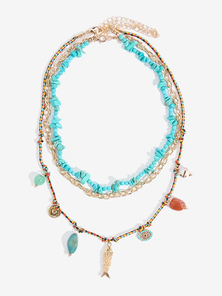 Westside Accessories Multicolour Cord and Agate Three-Layer Necklace