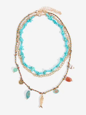 Westside Accessories Multicolour Cord and Agate Three-Layer Necklace
