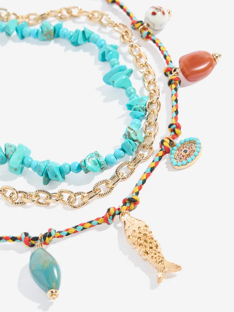 Westside Accessories Multicolour Cord and Agate Three-Layer Necklace