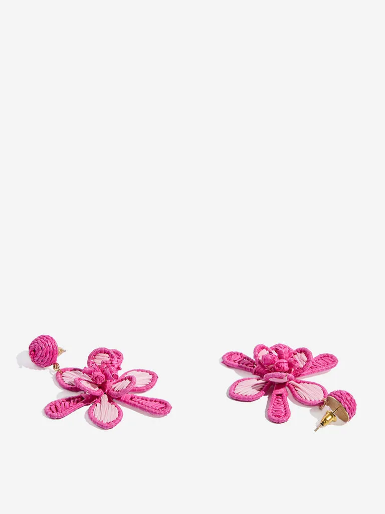 Westside Accessories Pink Floral Raffia Earrings