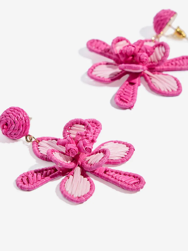 Westside Accessories Pink Floral Raffia Earrings