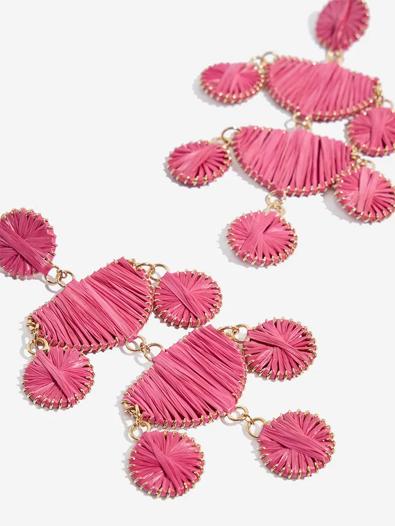 Westside Accessories Pink Tiered Raffia Dangler Earrings