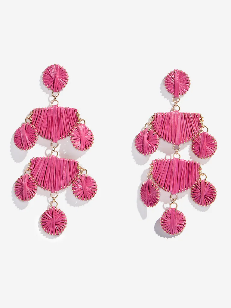 Westside Accessories Pink Tiered Raffia Dangler Earrings