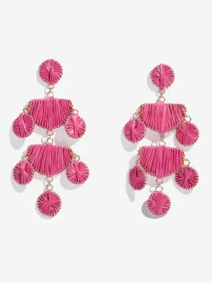 Westside Accessories Pink Tiered Raffia Dangler Earrings
